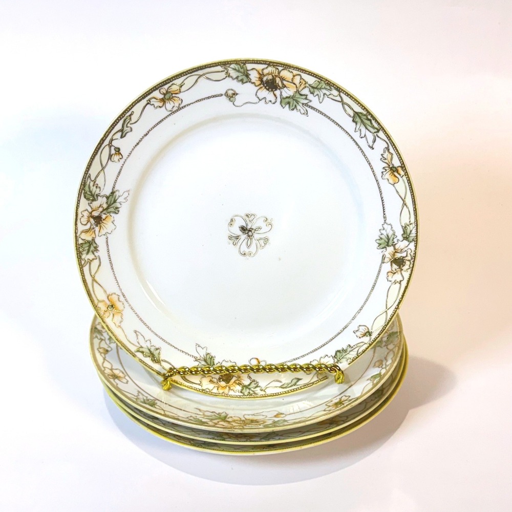 Antique Nippon Morimura Bros Set of 4 Floral & Gold 7.5" Luncheon Plates